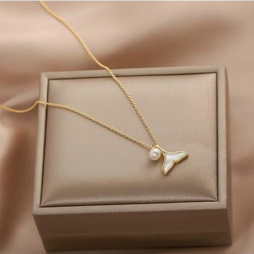 Titanium steel Fashion Mermaid Tail Charm Necklace for Women Pendant Creative Design Opal Jewelry