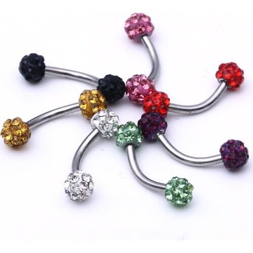 1piece Free Shipping 1.2*8*4 Stainless Steel Full Crystal eyebrow Ring Gem eye rings promotion piercing body jewelry