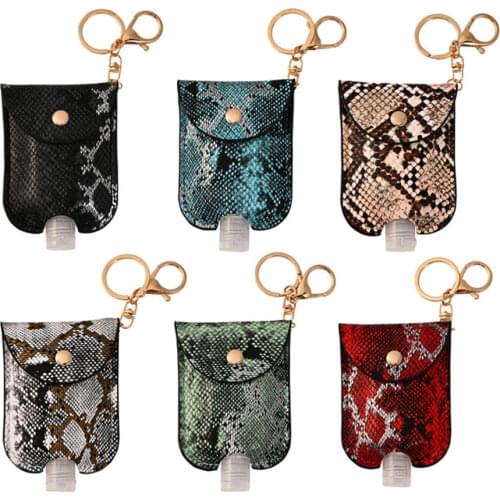 30ML Leopard Hand Sanitizer Leather Case Keychain Key Holder Travel Bottle Refillable Containers Flip Cap Reusable Bottles