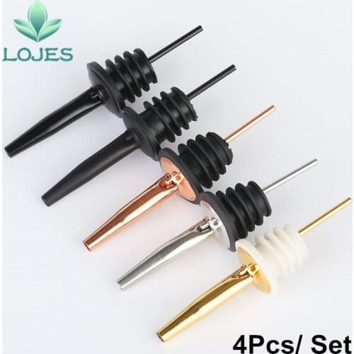 4Pcs Stainless Steel Whisky Liquor Oil Wine Bottle Pourer Cap Spout Stopper Mouth Dispenser Bartender Home Bar Party Accessories
