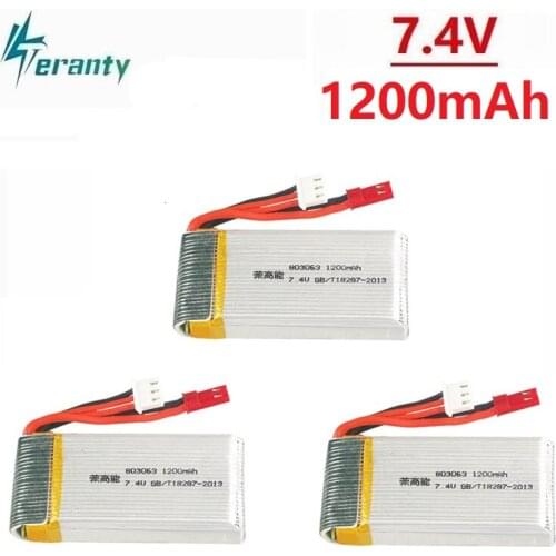 7.4V 1200mAh Battery For MJX X101 X102 RC Drone Battery For Yi zhang X6 H16 H40WH V262 V333 V353B V666 Quadcopter Spare Parts
