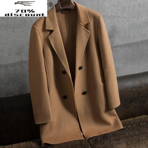 AYUSNUE Double Breasted Wool Coat Men Spring Autumn Long Jacket Men Plus Size Mens Overcoat Coats Abrigo Hombre M064 KJ2454