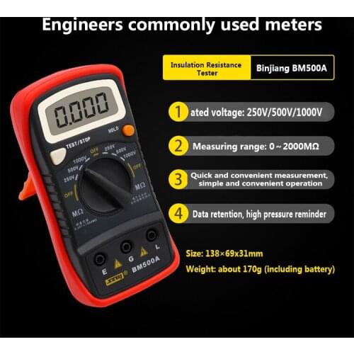 Resistance Tester Bm500a Digital Insulation Resistance Tester Electronic Megger 1000V Megohmmeter Resistance Meter