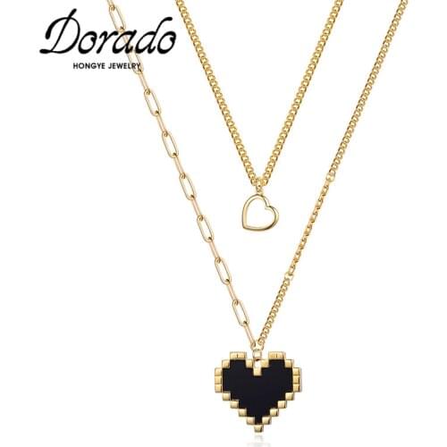 Dorado Long Heart Pendant Double Chain Chokers Collar Jewelry Necklace for Women Girls 2020 Fashion Punk Bijoux Wedding Gifts