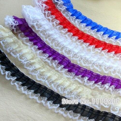 11Colors Double Layer Pleated Lace Ribbon Lace Trim DIY Crafts Doll clothes Accessories Width 4.5cm 5Ms/lot