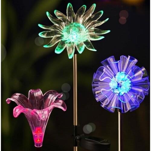 Lawn Outdoor Solar Garden Lights Lotus Dandelion Lily Sunflower Stake Lights for Yard Garden Path Way Landscape Decoration spot