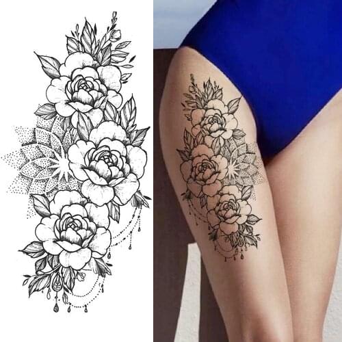 Fake Flower Rose Temporary Tattoos Women Body Art Large Arm Peony Flora Waterproof Tattoo Stickers For Lady Girls