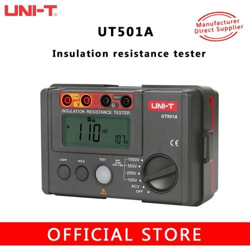 UNI-T UT501A 1000V Insulation Resistance Meter Ground Tester Mipohmmeter Voltmeter LCD Display Alarm Light Buzzer