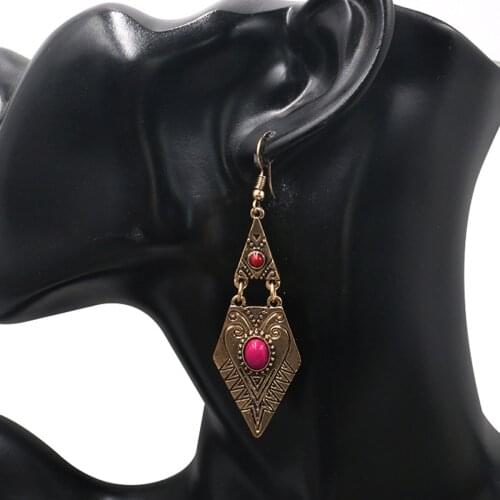 Jastie 2021 Womens Earring Exotic Hollow Carved Rhombus Shape Pendants Earring Ethnic Female Earrings