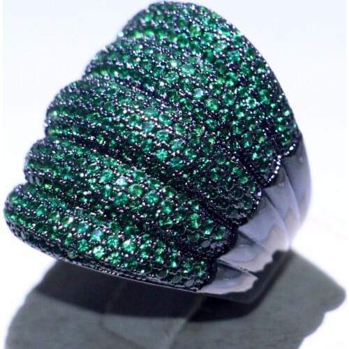 2018 New Arrival Top Selling Deluxe Jewelry 10KT Black Gold Fill Pave AAA Green Zirconia CZ Full Party Women Wedding Finger Ring