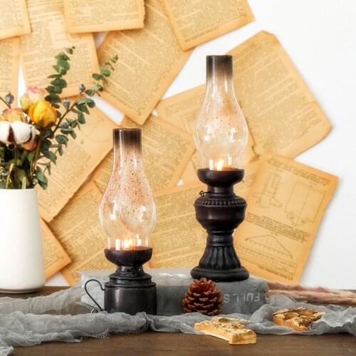 Creative Retro Nostalgic Kerosene Lamp Candle Holder Decoration Vintage Glass Cover Lantern Candlesticks Home Decor Gifts