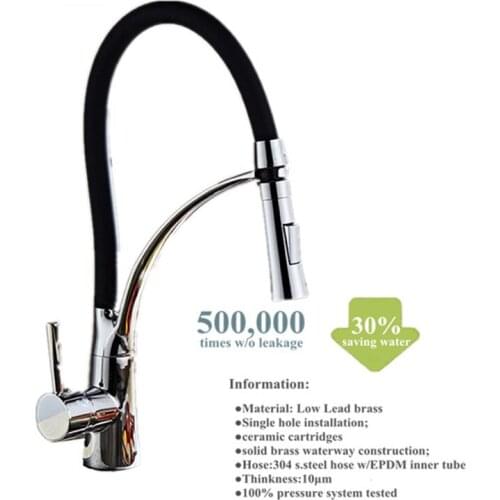 Kitchen Faucet Pull Out Black Chrome Finish Dual Sprayer Nozzle Cold and Hot Water Mixer Bathroom Tap Torneira Cozinha