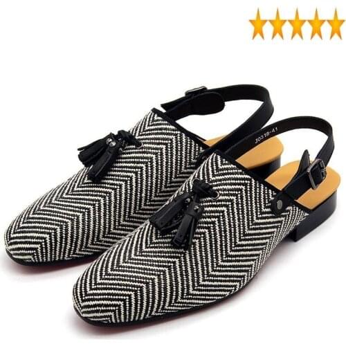 Fashion Designer Buckle Slippers Tassel Slip On Summer Casual Shoes Men High Quality Comfortable Outdoor Sandals