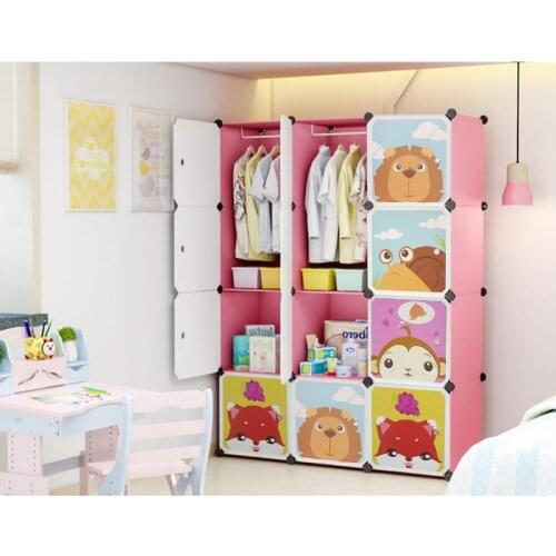 Cartoon Plastic Clothes Wardrobes Kids Coat Cabinet Organizer Storage Home Children Bedroom Wardrobe Furniture HWC
