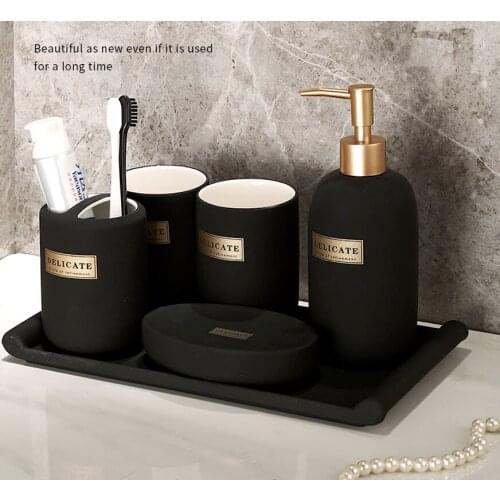 Nordic Bathroom Bathroom Kit Ceramic Hand Soap Bottle Shampoo Shower Gel Lotion Press Bottle Sub-bottling Bathroom Supplies