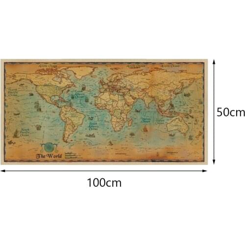 100X50cm New World Map Vintage Journal Poster Retro World Globe Map Personalized Atlas Poster Decoration For Office School Maps