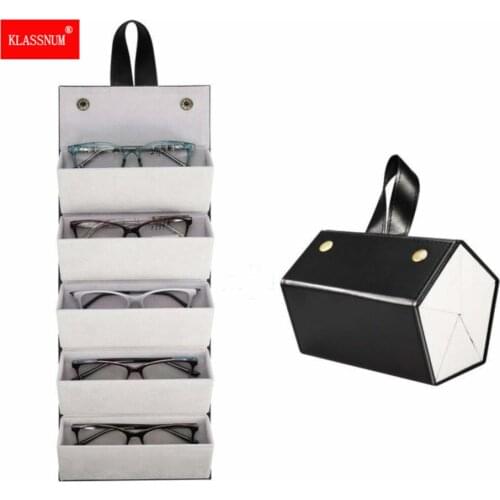 5-Slot Travel Sunglasses Organizer Collector - PU Eyeglasses Storage Case Box -Multiple Hanging Eyewear Holder Display Black