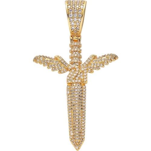 Iced Out Sword With Wings Pendant Necklaces For Men Women Gifts Full Micro Pave Zircon Necklaces Fashion Hip Hop Jewelry
