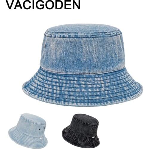 VACIGODEN Women Fashion Solid Color Retro Bucket Hat Denim Foldable Sunbonnet Men Outdoor Fisherman Caps