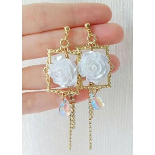 Retro photo frame Rose Rhinestone glas wholesale pendientes oorbellen Earrings Opals square personality stud earring