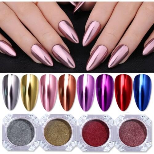 Rose Gold Silver Mirror Nail Powder Glitter Decoration Gel Polish Nail Art Dust Colorful Metallic Nail Glitters Chrome Pigment