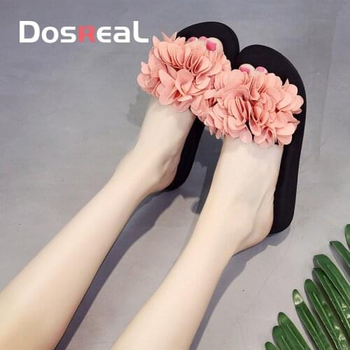 Dosreal Womens Sandals Handmade Floral Slippers Summer Flip Flops Ladies Platform Shoes Ladies Suede Slippers Beach Slippers