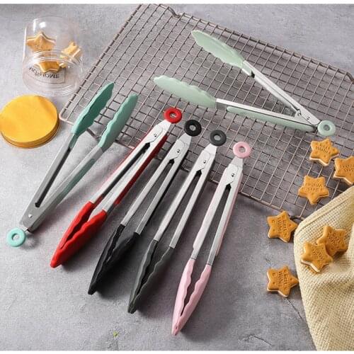 Silicone Food Tong Stainless Steel Heat-Resistant Kitchen Tongs Non-Slip Cooking Clip Clamp BBQ Salad Tools Kitchen Accessories