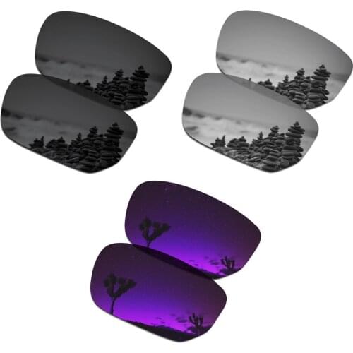 SmartVLT 3 Pairs Polarized Sunglasses Replacement Lenses for Oakley Style Switch Stealth Black & Silver Titanium & Plasma Purple