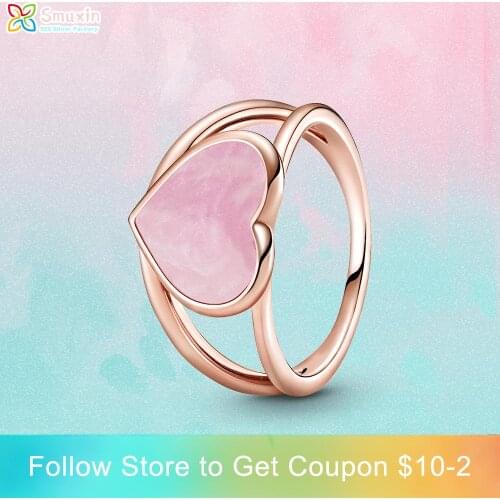 Smuxin 925 Sterling Silver Pink Swirl Heart Statement Ring 925 Silver Women Rings Ngagement Ring Women Jewelry Making Girl Rings