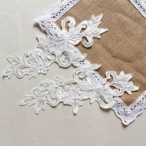 10Pieces 33x14cm Sequin Embroidered Lace Applique Lace Trim For DIY Wedding Dress Off White DIY Lace Accessories