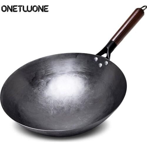 High Quality Iron Wok Traditional Handmade Iron Wok Non-stick Pan Non-coating Gas Cooker Cookware Uncoated Health Iron Pan