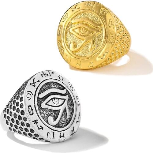 WANGAIYAO Gold-plated Eye of Horus Ring Punk Hip Hop Ring Men Antique Muslim Arab Fashion Jewelry Ring Party Accessory Birthday