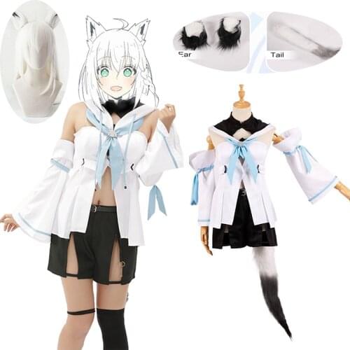 Youtuber Hololive Shirakami Fubuki Animal Fox Tops Shorts Uniform Outfit Anime Cosplay Costumes Halloween Cosplay Wig ear tail