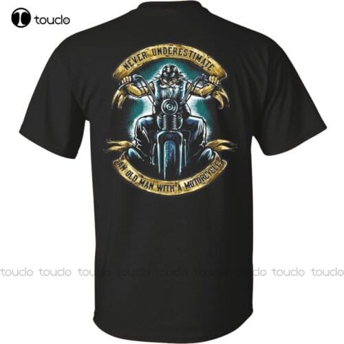 Funny Biker T-Shirts Never Underestimate An Old Man With A Motorcycle Black Tee Womens Shirts Summer