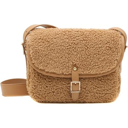2021 New Lambswool Winter Spring Women Shoulder Bag Plush Warm Flap Bags for Women Solid Color Female Crossbody Messenger Bag
