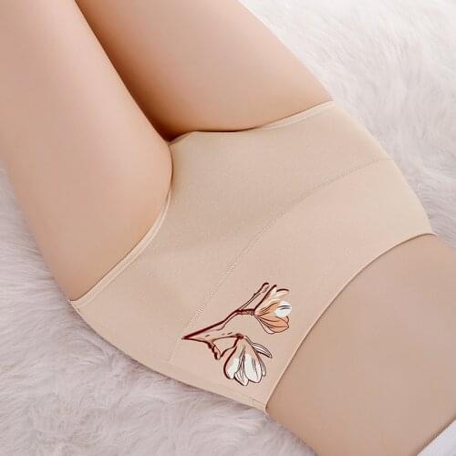 Cotton high-waist womens panties printed Lady underwear abdomen briefs