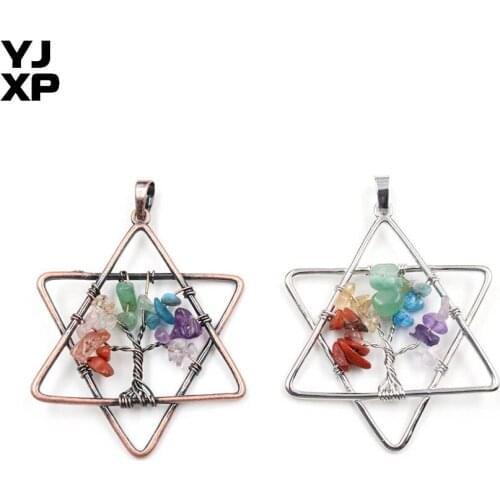 1 Pcs Silver Plated,Vintage Red Copper Hexagram Pendant Star of David 7 Chakra Beads Reiki Amulet Tree of Life Charms Jewelry