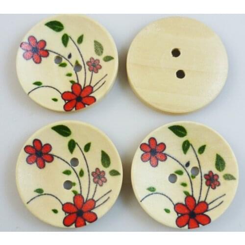 10PCS 30MM Painting Wood Buttons Pink Flower Boots Coat Sewing Clothes Accessory 353-MCB