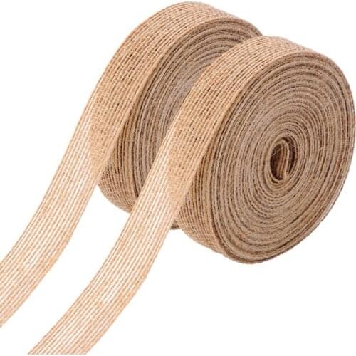 2 Rolls of Natural Burlap Fabric with Beautiful Burlap Ribbon Wedding Event Party and Home Decoration Long 10M Wide 2cm Each Rol