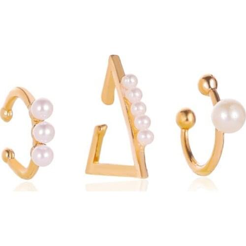 3 Pcs / Set Simulated Pearl Open Circles Simple Ear Cuff Clip Earrings For Women Alloy Clip-on Earrings