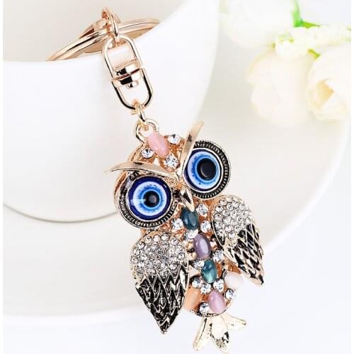 3D Lovely Rhinestone-Crystal Owl Keychains Girls Boy cute Animal big-eye Key Chain Charm Women enamel Key Ring teacher Gift