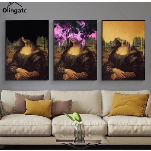 Abstract Figures Mona Lisa Pigment Cover Face Canvas Paintings Posters and Wall Art Pictures Prints for Living Room Home Decor