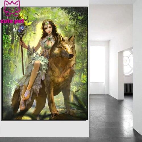 5d DIY Diamond Painting Anime forest girl and wolf Full round Drill Embroidery Cross Stitch Sale Home Decor Handmade Kit gift