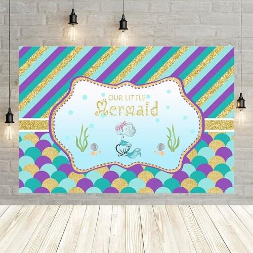 Avezano Little Mermaid Photography Background Underwater Stripe Scale Baby Birthday Party Backdrop Photo Studio Photocall Banner