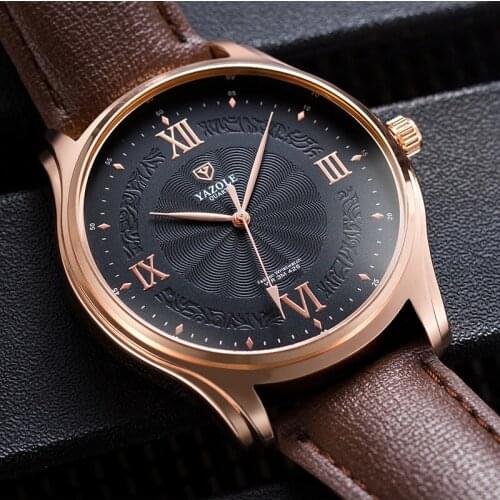 YAZOLE New Fashion Mens Watches Luxury Watch Men 30M Waterproof Leather Band Quartz Wrist Watch Mens Watches relogio masculino
