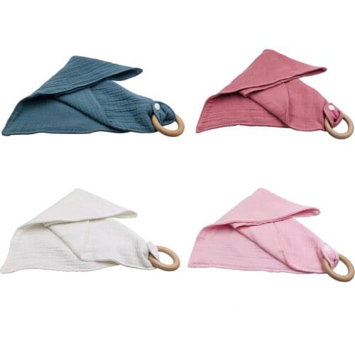 Baby Bibs Wood Teether Cotton Accessories Newborn Wholesale 1pc Solid Color Snap Button Soft Triangle Towel Feeding Drool Bibs