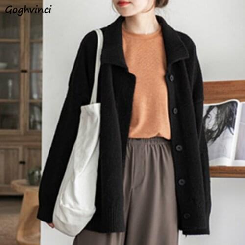 Cardigans Women Turn Down Collar Drop-shoulder Loose Art Vintage Casual Knitting Autumn Sweaters Harajuku Korean Style Chic New