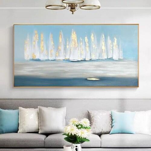 Seascape painting Handpainted Abstract Art Boat Ship Oil Painting Wall Decor art Picture Artwork For Living Room Home Decoration
