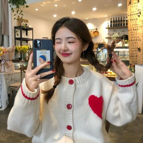 Korean Winter New Sweety Girly Cardigan Kawaii Heart-shaped Embroidery Vintage Women Knitting Single-breasted0 Loose Sweaters