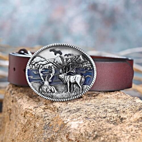 Cowboy Novel animal Leather deer belt buttons for mens and women